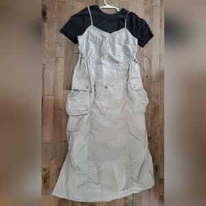 Old Navy Beige Utility Maxi Slip Dress